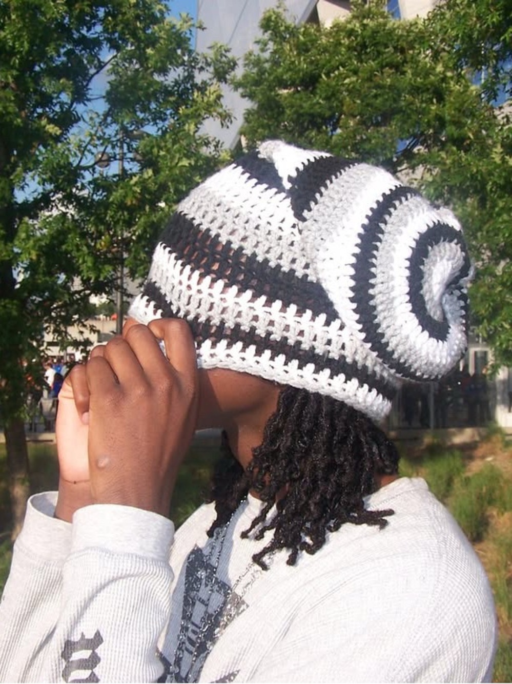 Handmade Black and White Crochet Slouch Beanie - Women Accessories